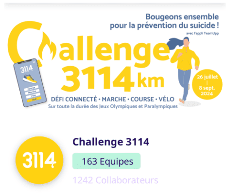 Challenge prévention suicide en équipe! Un réussite pour les équipes de l’Aube qui se classe 43ème avec une belle première place pour Chloé CHAVALLIER! Bravo à tous les professionnels mobilisés.