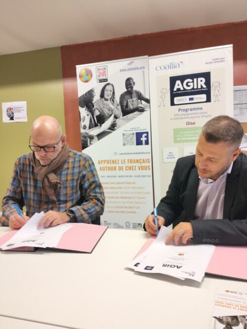 AGIR 60 24/09/24 : Signature de la convention AGIR avec la Coordination Linguistique www.alphafle.org  portée par Formalink qui référence l’offre d’apprentissage du français au sein de l’agglomération creilloise. Partenaire engagé dans l’intégration des BPI.